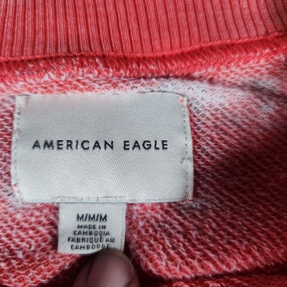 American Eagle Women's Short Sleeve Sweatshirt Medium Red Distressed #180 - Picture 4 of 8